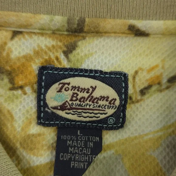 Vintage Tommy Bahama Polo Shirt Large Yellow Beach Floral Short Sleeve Cotton - Picture 3 of 7